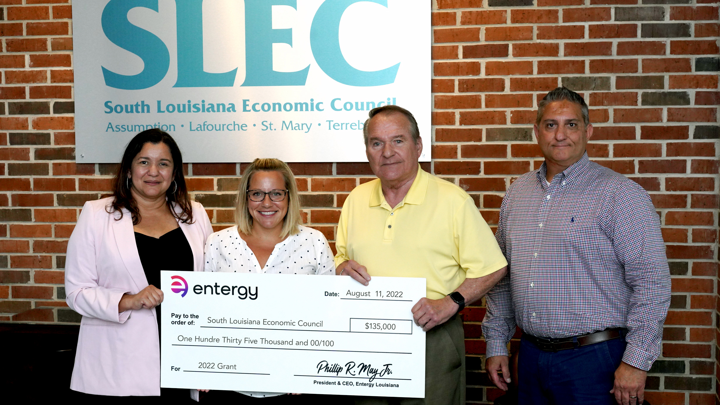 Pictured, from left, are Ana Gale Orellana, Entergy Louisiana business and economic development project manager; Deanna Lafont, consultant supporting SLEC; Vic Lafont, SLEC president and CEO; and Perry Pertuit, Entergy Louisiana new business development manager.